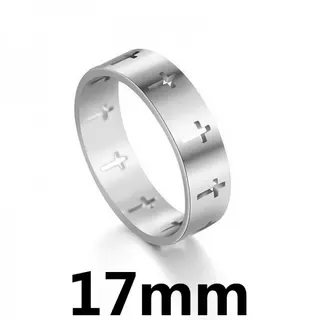 Minimalist Cross Cut-Out Stainless Steel Ring, 19mm Wide Band, Polished Silver Tone, Unisex Couple Band, Hypoallergenic Tarnish-Free