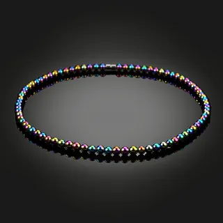 Iridescent Rainbow Magnetic Bead Necklace - 48cm Cervical Therapy Choker, Vacuum Plated Glossy Round Bead Chain, Lightweight Health Jewelry for Women