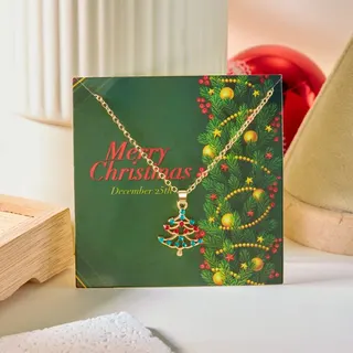 Christmas Tree Pendant Necklace for Women, Alloy 18K Gold Plated, Colorful Enamel, Adjustable Chain 40+5cm, Holiday Gift with Card Packaging