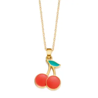 Cherry Necklace for Women, 18K Gold Plated Stainless Steel Enamel Fruit Pendant, Sweet Dopamine Clavicle Chain 45+5cm, Christmas Gift