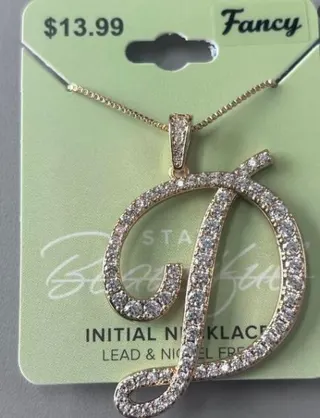 Fancy Initial Letter J Necklace, 18K Gold Plated Copper with Rhinestone, Hypoallergenic Lead & Nickel Free, Personalized Gift for Women