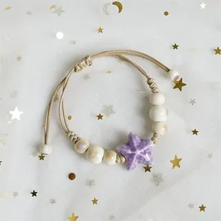 Cute Ceramic Starfish Beaded Bracelet for Women, Adjustable Woven Cord with Light Blue Star Charm & White Beads, Ocean Style Gift Jewelry
