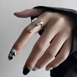 Irregular Liquid Molten Open Ring, Silver Alloy Mirror Polished Adjustable Statement Finger Ring, Minimalist Y2K Cool Style Jewelry for Women