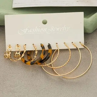 Fashion Jewelry Gold Hoop Earrings Set of 5, Hollow Heart & Tortoise Resin Huggie Hoops, 18K Gold Plated Alloy Earrings for Women, 1.5/3.5/5cm Multi-Size Pack