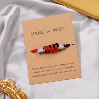 Make A Wish Braided Bracelet - Red Black Gray White Hand-Knotted Adjustable Cord Wristband 16-26cm with Kraft Card Packaging, Lucky Gift for Couples & Family