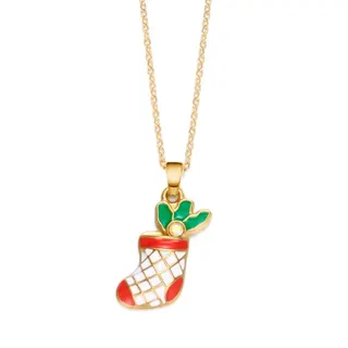 Christmas Stocking Enamel Pendant Necklace, Gold Stainless Steel Holiday Necklace for Women, Colorful Drop Enamel Holly Leaf Charm, 45+5cm Chain, Christmas Gift