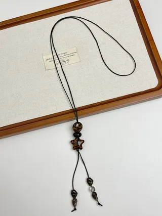 Retro Boho Leopard Print Star Tassel Pendant Necklace, Acrylic Long Lariat Necklace for Women, Vintage Ethnic Style Jewelry
