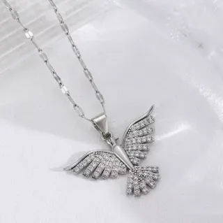 Stainless Steel Sunbird Necklace for Women - Rhinestone Inlaid Spread-Wing Bird Pendant, Tarnish-Free Hypoallergenic Titanium Steel, Adjustable 40+5cm Chain, Elegant Gift Jewelry
