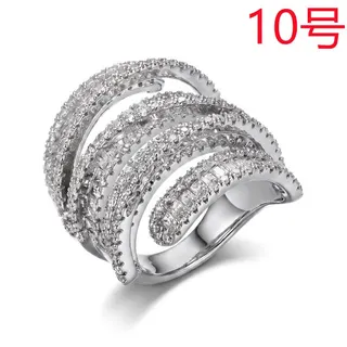 White Gold Tone Cubic Zirconia Wrap Ring, Multi-Layer Paved Statement Finger Ring for Women, Size 9, Party Wedding Jewelry