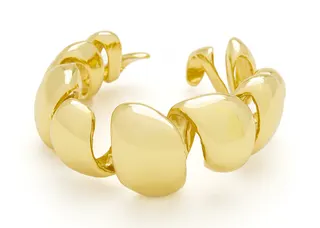 Gold Open Cuff Bracelet 18K Gold Plated Copper, Polled Bean-Pod Geometric Design, Adjustable Open Bangle for Women, Luxury Minimalist Jewelry Gift
