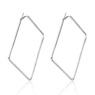 Oversized Geometric Square Hoop Earrings - White Gold Plated Alloy, 10.5cm Large Minimalist Hoops, Hypoallergenic & Tarnish Resistant, Pair