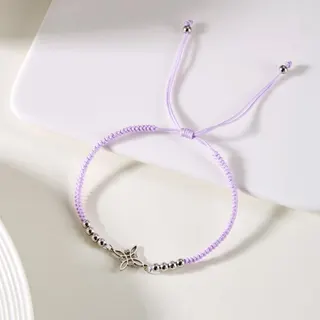 Blue Braided Bracelet for Women, Steel-Color Stainless Steel Four-Leaf Clover Celtic Knot Charm, Adjustable Drawstring Rope, Hypoallergenic Tarnish-Free, Lightweight Ins Style Gift 16-32cm