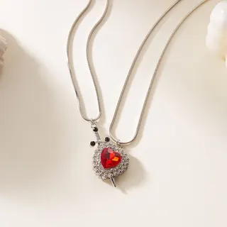 Arrow Through Heart Lovers Necklace Set, Rhinestone Halo Heart Pendant with Red Gemstone, Gold & Silver Snake Chain 46cm, Valentine's Day Gift for Couples