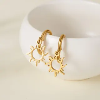 Sun Totem Stainless Steel Earrings, 18K Gold Plated Hollow Sun Drop Hoop Earrings, Hypoallergenic Tarnish-Free Boho Vintage Dangle Earrings for Women