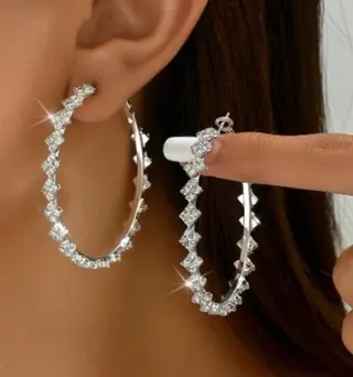 5cm Rhinestone Hoop Earrings Silver Crystal Big Hoop Earrings for Women, Lightweight Sparkly Statement Earrings