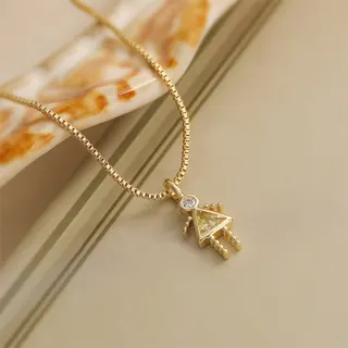 November Birthstone Olive Stone Necklace for Women, Cute Mini Girl Pendant, 18K Gold Plated Copper with Zircon, Adjustable 40+5cm Clavicle Chain, Birthday Gift