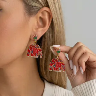Christmas Sweater Earrings - Red Rhinestone Knit Sweater Drop Earrings with 'LET'S GET LIT' Enamel Detail, Alloy Holiday Statement Earrings for Women, Party & Gift Jewelry