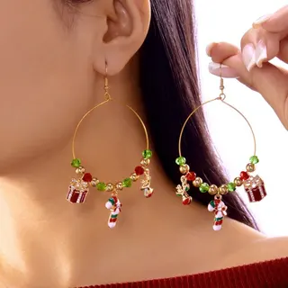 Christmas Earrings Women Reindeer Christmas Tree Gingerbread Man Dangle Hoop Earrings Pearl Alloy Crystal Gold Statement Holiday Party Jewelry Gift