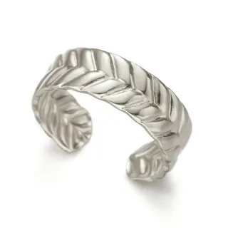 Stainless Steel Wheat Ear Ring, Adjustable Open Band Ring for Women, French Vintage Luxury Embossed Plain Ring, Hypoallergenic Tarnish-Free Silver Tone Stacking Ring