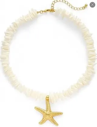 Shell Starfish Necklace Women Natural Shell Bead Strand Gold Starfish Pendant Boho Vacation Choker Chain 40+5cm Adjustable