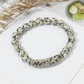 Natural Turquoise Beaded Bracelet for Women - Boho Stretch Round & Barrel Stone Bracelet with Silver Spacer, Approx 20cm