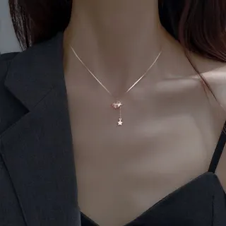 Champagne Gold Planet Star Necklace, Hollowed Out Zirconia Pendant Clavicle Chain, Adjustable 40+5cm, Elegant Gift for Women