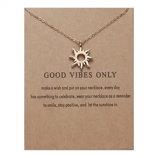 Good Vibes Only Sun Pendant Necklace, Hollow Sunburst Alloy Necklace with 18K Gold Plating, 48+5cm Extensible Chain, Boho Vintage Layering Collarbone Necklace for Women