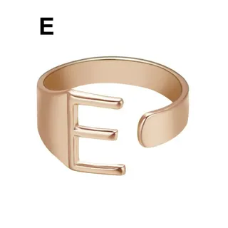 Rose Gold Letter S Open Ring, Adjustable Wide Band Alphabet Ring for Women, 26 Letters Series, Lightweight Alloy Jewelry Gift