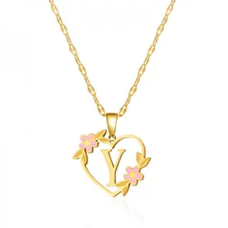 Letter X Heart Flower Necklace, 18K Gold Plated Stainless Steel Pendant with Pink Enamel Blossom, Adjustable 38+5cm Clavicle Chain, Sweet Light Luxury Gift for Her