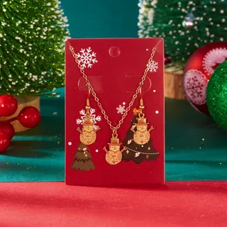 Christmas Tree Necklace and Earrings Set, Gold Plated Alloy Jewelry with Snowflake Accents, Holiday Party Gift Set for Women