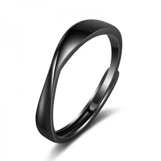 Mobius Infinity Ring for Couples, Adjustable Open-Back Black Titanium Plated Ring, Minimalist Geometric Band for Men and Women