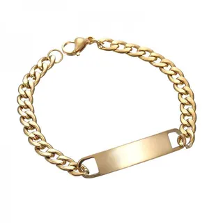 Stainless Steel Men's Bracelet Gold Laser Engraved Custom ID Chain 20.5cm Hypoallergenic 18K Gold Plated Gift