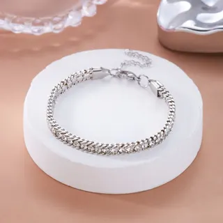 Stainless Steel Multi-Layer Bracelet for Women, Rhinestone Cuban Chain, Tarnish-Free Hypoallergenic Adjustable Stacking Bracelet, Silver