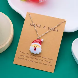 Christmas Santa Claus Resin Pendant Necklace, Cute Cartoon Alloy Chain Necklace with Glitter, Holiday Gift Jewelry for Women & Kids, 50cm+5cm Adjustable Chain