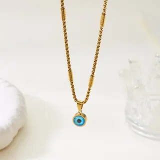 Evil Eye Necklace for Women, 18K Gold Plated Stainless Steel Snake Chain Pendant, Blue Resin Evil Eye Charm, Adjustable 50+5cm Clavicle Chain, Hypoallergenic Lucky Gift