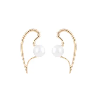Vintage French Hollow Pearl Irregular Earrings, Geometric Curve Drop Earrings, 18K Gold Plated Alloy with Imitation Pearl, 2.5x4.5cm, Pair