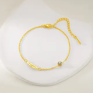 Stainless Steel Feather Bracelet for Women - Rhinestone Charm Delicate Chain, Hypoallergenic Tarnish-Free Adjustable 17+5cm Silver