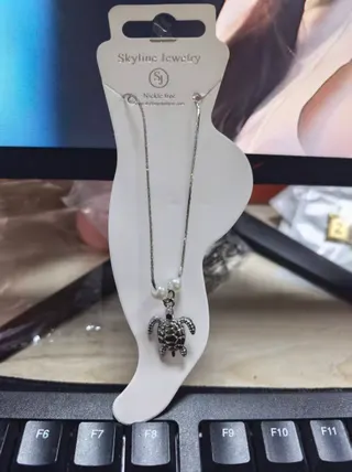 Sea Turtle Charm Necklace/Anklet with Fake Pearl, Silver Plated Alloy, Nickel Free, Cute Ocean Style Jewelry for Women, Approx 21cm