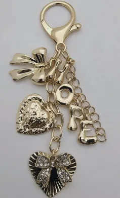 Luxury Rhinestone Heart Butterfly Letter Keychain, 18K Gold Plated Alloy Bag Charm, Sweet Vintage Dangle Key Ring