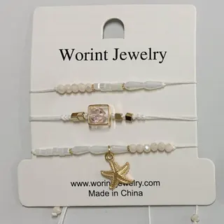 Worint Jewelry Beaded Bracelet with Starfish Charm & Pink Crystal, Elastic Adjustable String, Boho Beach Style Women's Bracelet