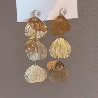 French Vintage Leaf Tassel Earrings, 18K Gold Plated Copper with Zircon Stud, Long Dangle Drop Earrings for Women, Elegant Party & Daily Jewelry