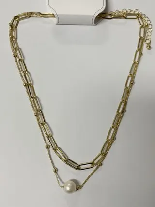 Luxury Layered Chain Necklace with Pearl Drop, 18K Gold Plated Alloy, French Vintage Minimalist Pendant Necklace for Women