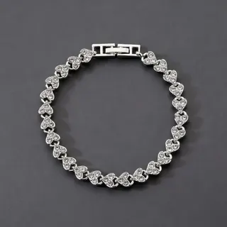 Fashion Roman Clasp Heart Rhinestone Bracelet for Women, Alloy Silver 19cm, Elegant Sparkly Daily Jewelry Gift