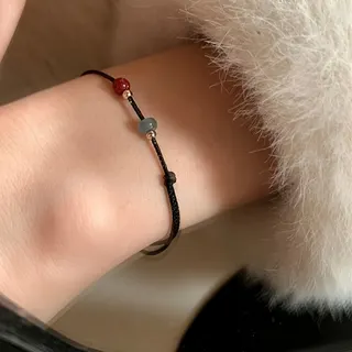 Lucky Red String Bracelet with Cinnabar & Glass Bead, Adjustable 16-26cm Minimalist Chinese Style Hand Rope for Women Men, Blessing & Protection Gift