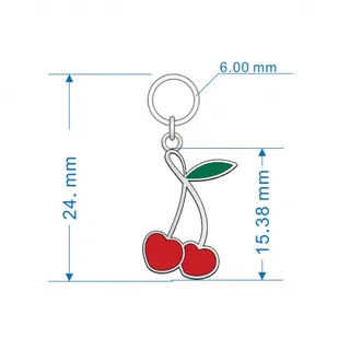 Cherry Zipper Pull Charm, Alloy Enamel Fruit Bag Pendant & Keychain, Cute Girl Style Bag Accessory, 24mm Red Green, 1pc