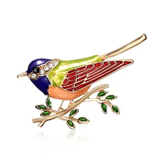 Vintage Enamel Bird Brooch, Gold-Plated Alloy with Hand-Painted Cloisonné & Rhinestone, Elegant Statement Pin for Women, 2.8x4.6cm