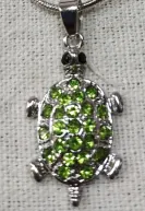 Turtle Necklace Green Rhinestone Alloy Pendant Ocean Style Animal Charm Chain 40+5cm Gift