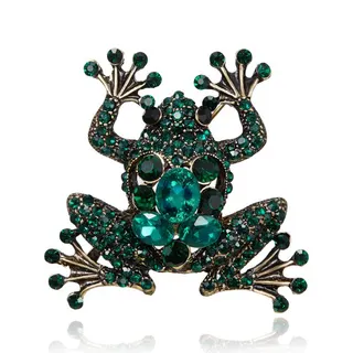 Frog Brooch Women Vintage Rhinestone Animal Pin, Antique Gold Alloy Emerald Green Full-Paved Statement Brooch for Blazer Coat Bag, 4.8cm Gift Jewelry