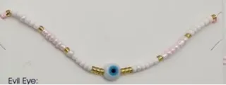 Evil Eye Beaded Bracelet for Women, White & Pink Rice Beads with Gold Spacers, Bohemian Protective Charm Handmade String Bracelet