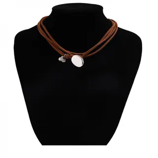 Vintage Korean Style Double Wrap Cord Bracelet with Oval Silver Metal Charm, Black Minimalist Adjustable Beaded Bracelet for Women